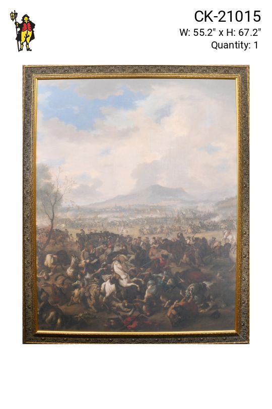 Framed Chaotic Battle Scene Painting