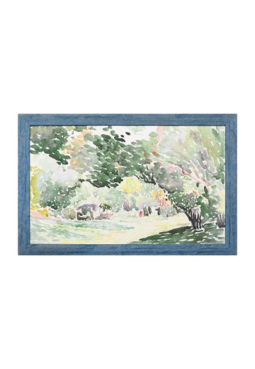 Framed Sunlit Park Watercolor