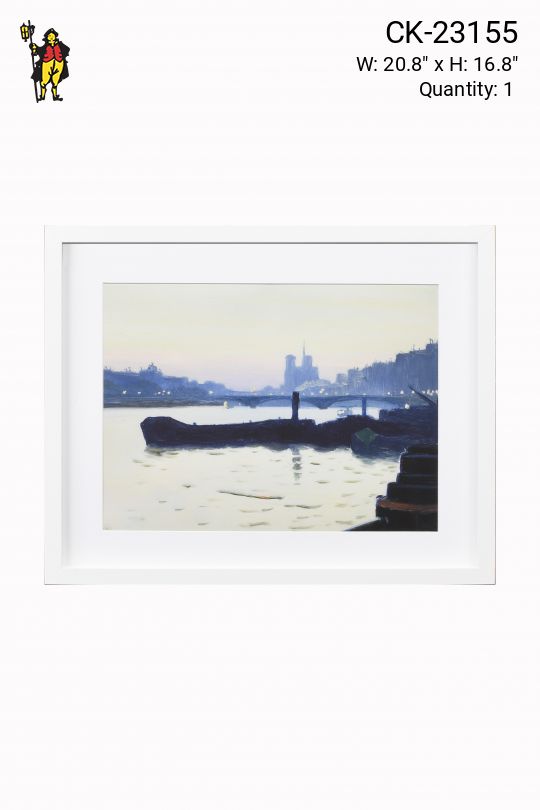 Framed Harbor Cleared Landscape Painting