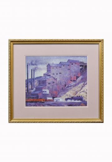 Cleared & Framed Industrial Watercolor Scene