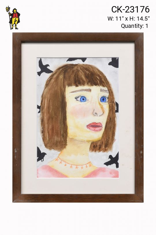 Cleared & Framed Watercolor Woman Portrait