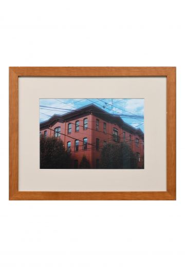 Framed Urban Building & Power Lines Photograph