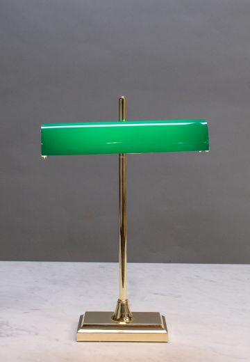 Brass Desk LED Lamp w/Green Shade