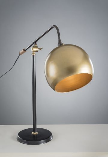 Brass & Black Desk Lamp w/Oversize Metal Shade
