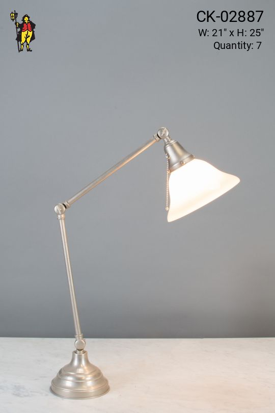 Silver Adjustable Desk Lamp w/Glass Shade