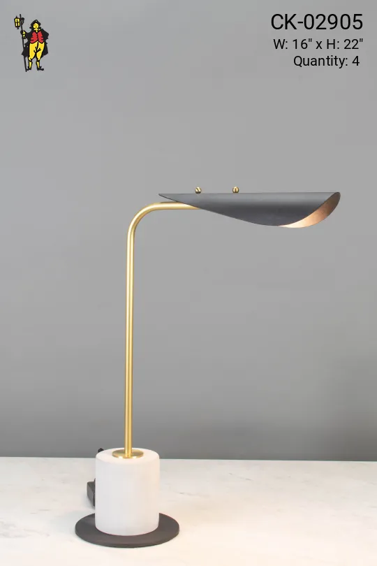 Contemporary Black, Brass, & Marble Desk Lamp