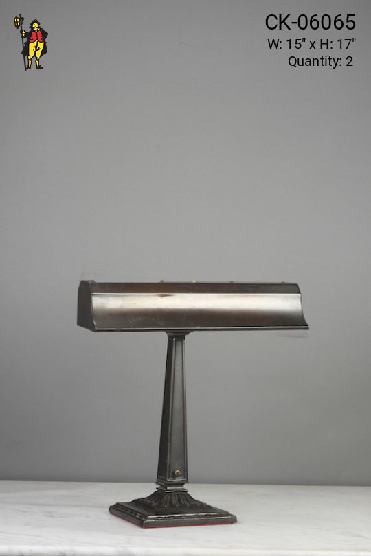 Antique Brass Metal Shaded Desk Lamp