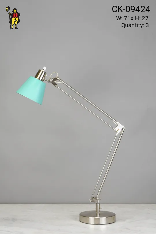 Silver Adjustable Desk Lamp w/Aqua Shade