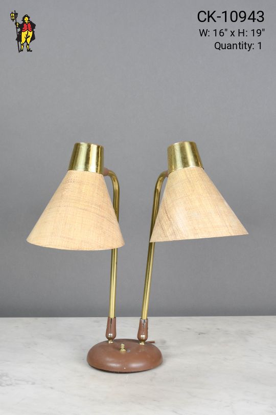 Mid Century Parchment Style Shaded Two Light Desk Lamp