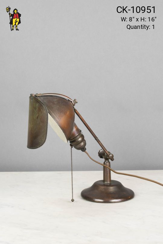 Small Industrial Bronze Desk Lamp w/Metal Reflector