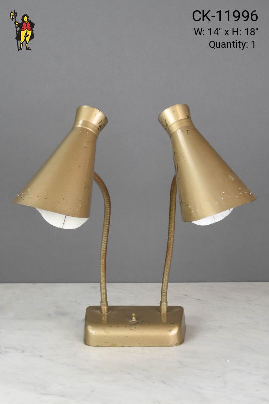 Two Light Gooseneck Pierced Brass Desk Lamp