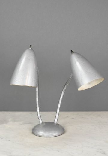Two Light Silver Gooseneck Desk Lamp