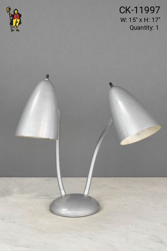 Two Light Silver Gooseneck Desk Lamp