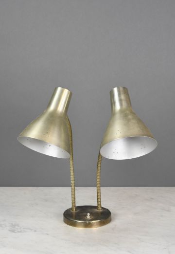 Two Light Gooseneck Pierced Brass Desk Lamp