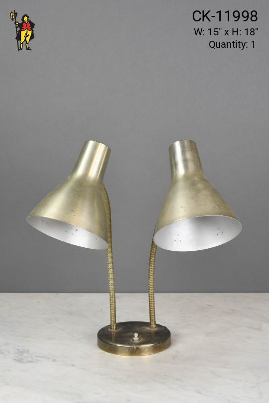 Two Light Gooseneck Pierced Brass Desk Lamp