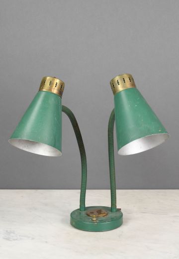 Green Two Light Gooseneck Desk Lamp
