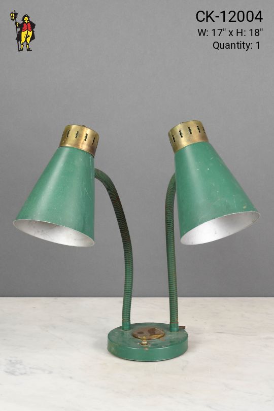 Green Two Light Gooseneck Desk Lamp