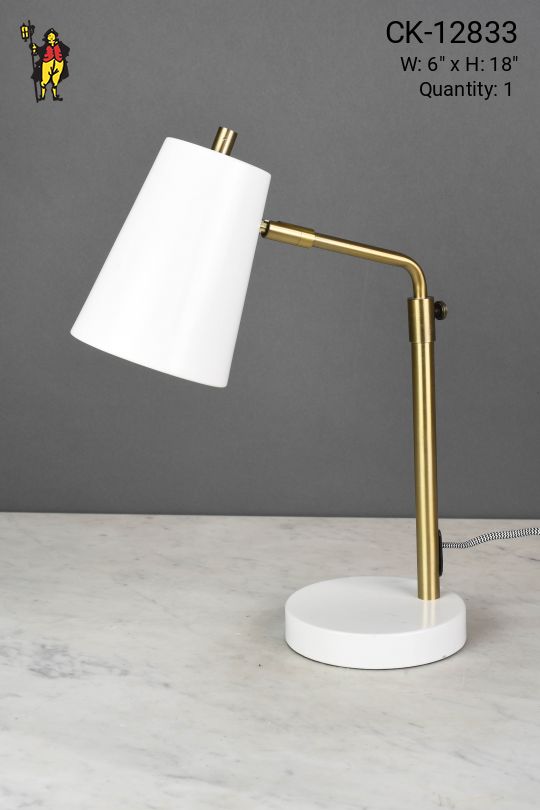 Mid Century Modern White & Brass Desk Lamp