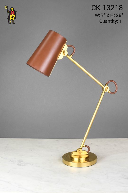 Brass Adjustable Leather Shaded Desk Lamp