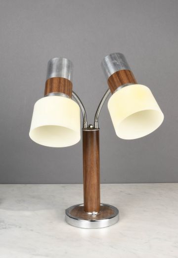 Wood & Nickel Two Light Desk Lamp