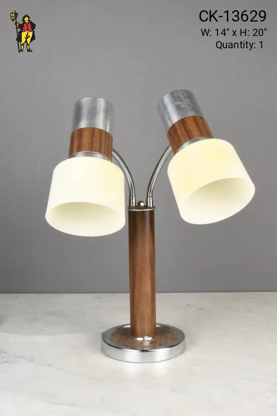Wood & Nickel Two Light Desk Lamp