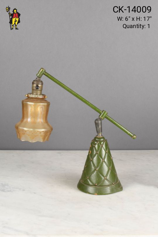 Vintage Green Adjustable Desk Lamp w/Glass Shade