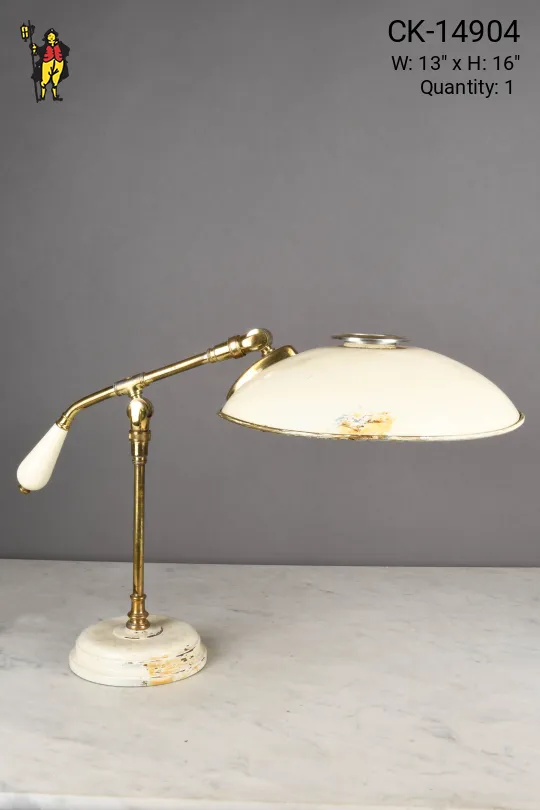 White & Brass Distressed Metal Shaded Desk Lamp