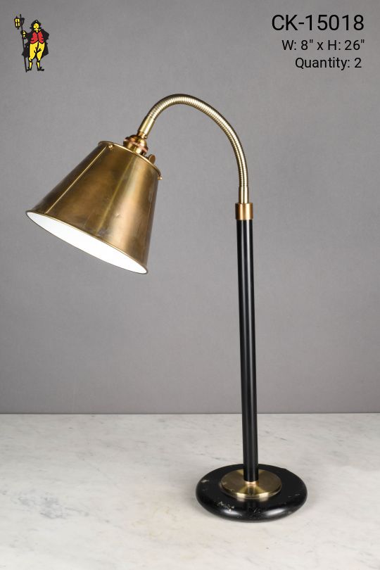 Black & Brass Metal Shaded Gooseneck Desk Lamp