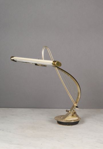 White & Brass Mid Century Desk Lamp
