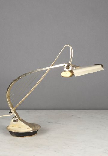 White & Brass Mid Century Desk Lamp