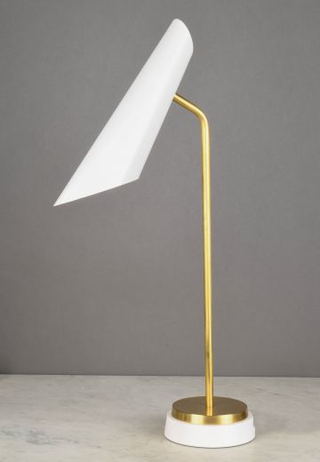 White & Brass Mid Century Modern Desk Lamp