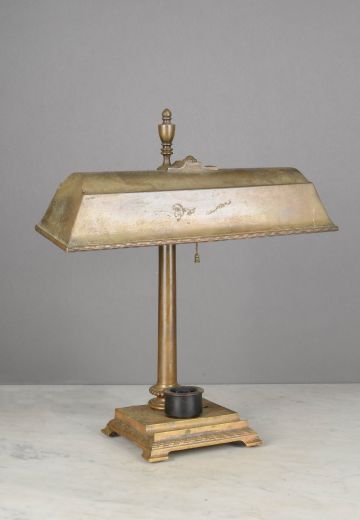 Antique Brass Distressed Metal Shaded Desk Lamp