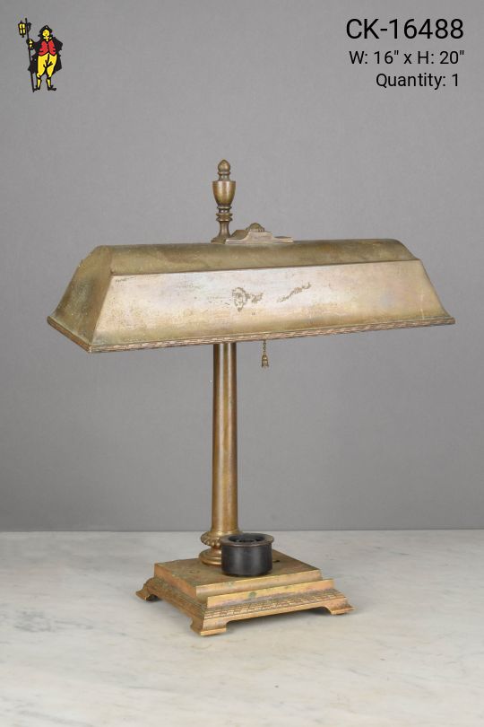 Antique Brass Distressed Metal Shaded Desk Lamp