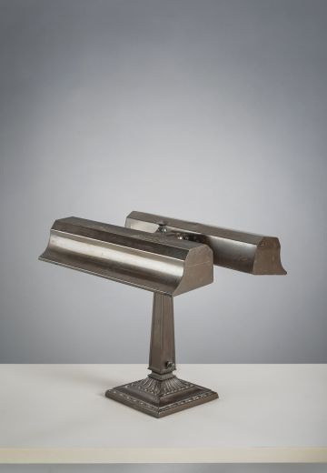 Antique brass two light partner's desk lamp