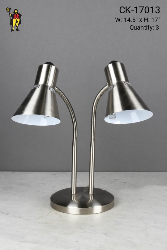 Nickel Two Light Gooseneck Desk Lamp