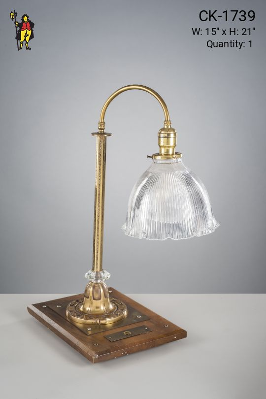 Brass Table Lamp w/Holphane Shade