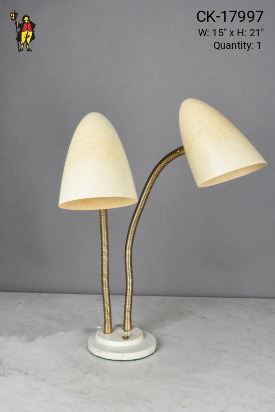 Brass Gooseneck Two Light Mid Century Desk Lamp