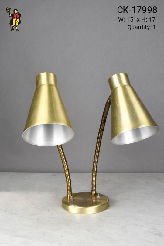 Satin Brass Two Light Gooseneck Mid Century Desk Lamp