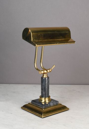 Black & Polished Brass Metal Shaded Desk Lamp