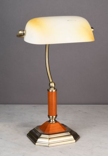 Brass & Wooden Accented Banker's Lamp