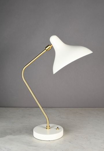 White & Brass Mid Century Modern Desk Lamp