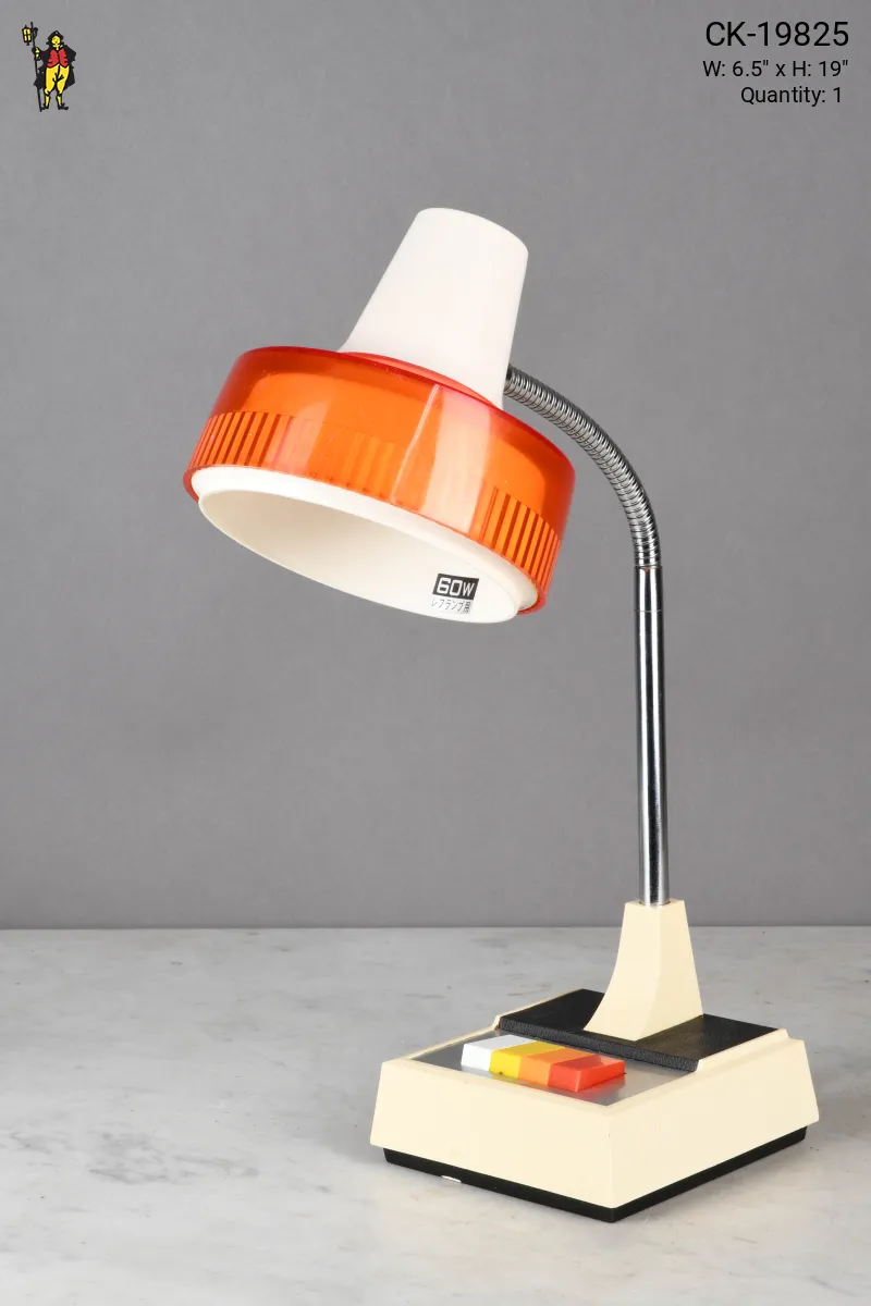 White & Orange Mid Century Gooseneck Japanese Desk Lamp | Desk