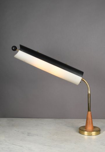 Wooden & Brass Gooseneck Linear Desk Lamp