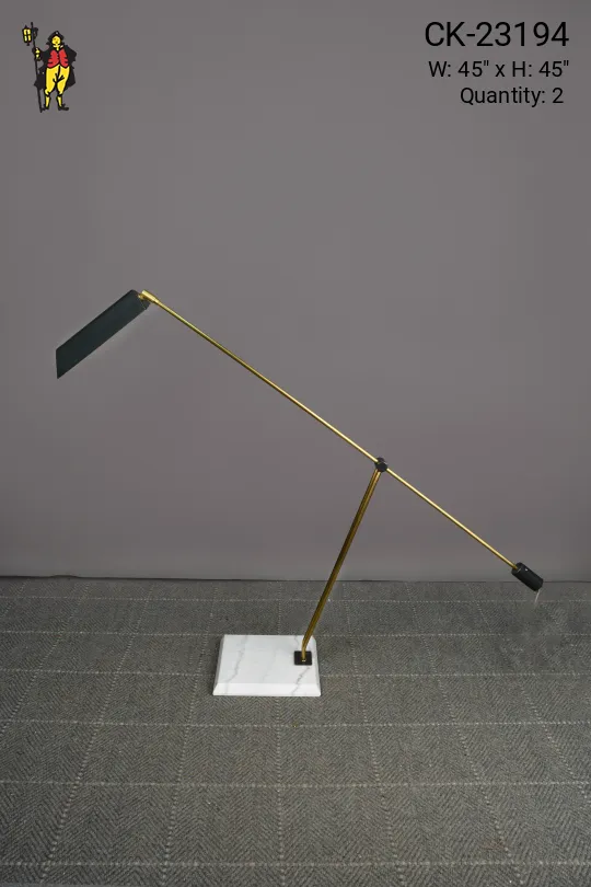 Brass & Black Adjustable Oversize Desk Lamp w/Marble Style Base