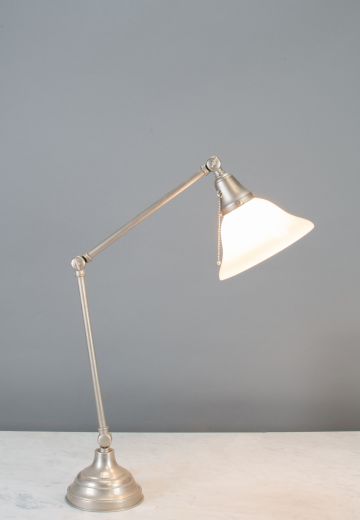 Silver Adjustable Desk Lamp w/Glass Shade