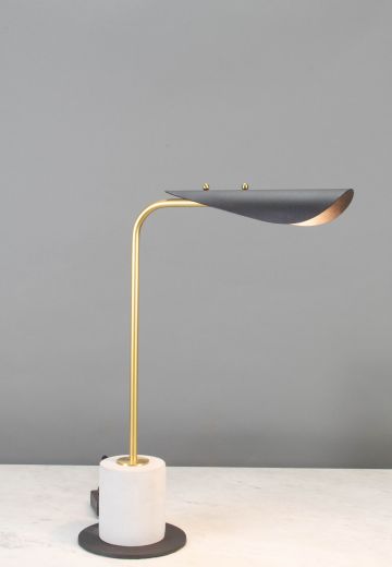 Contemporary Black, Brass, & Marble Desk Lamp