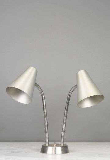 Two Light Adjustable Silver Desk Lamp