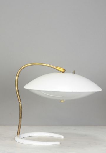 Mid Century White & Brass Desk Lamp