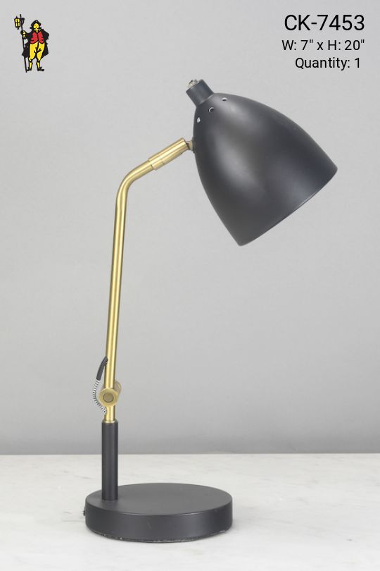 Mid Century Modern Black & Brass Desk Lamp