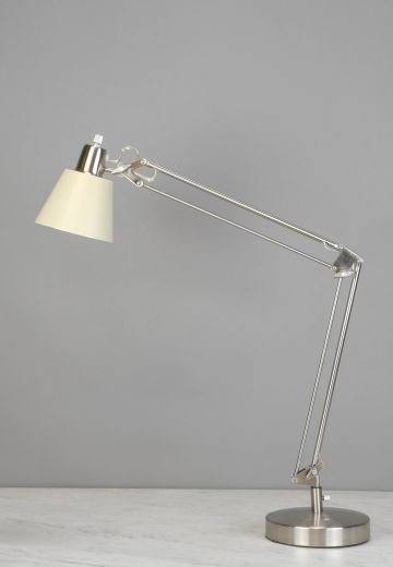 Silver Adjustable Desk Lamp w/Beige Shade